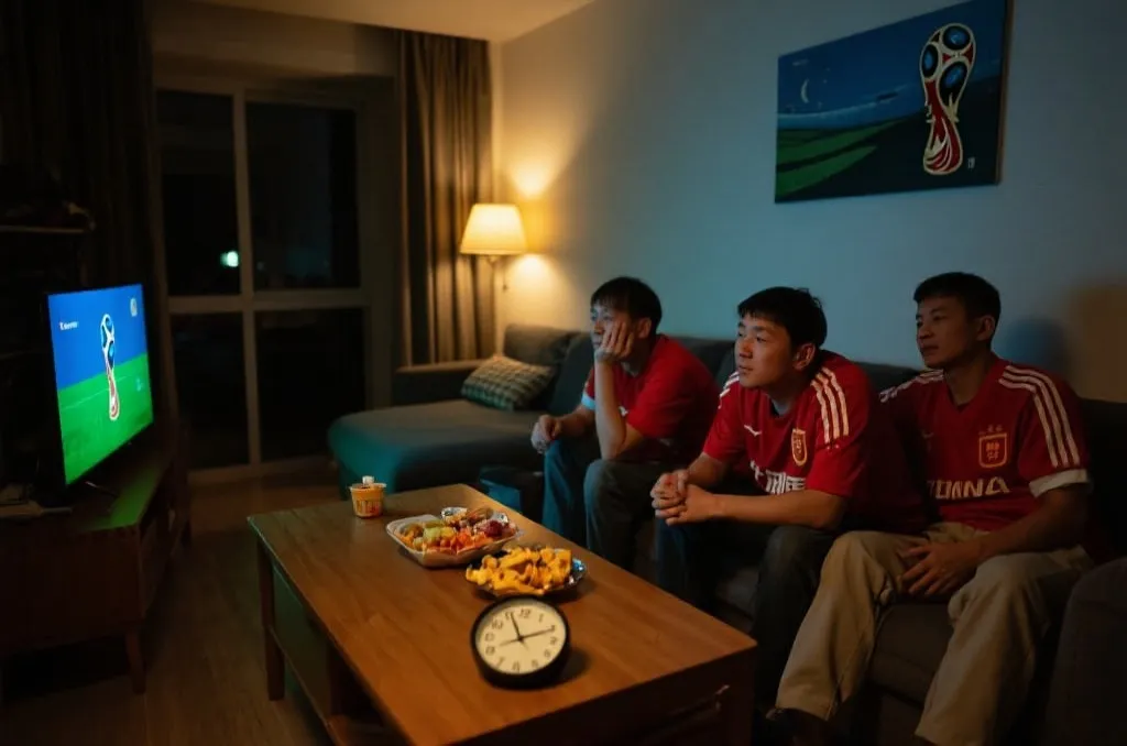 中国球迷深夜看世界杯的观赛场景